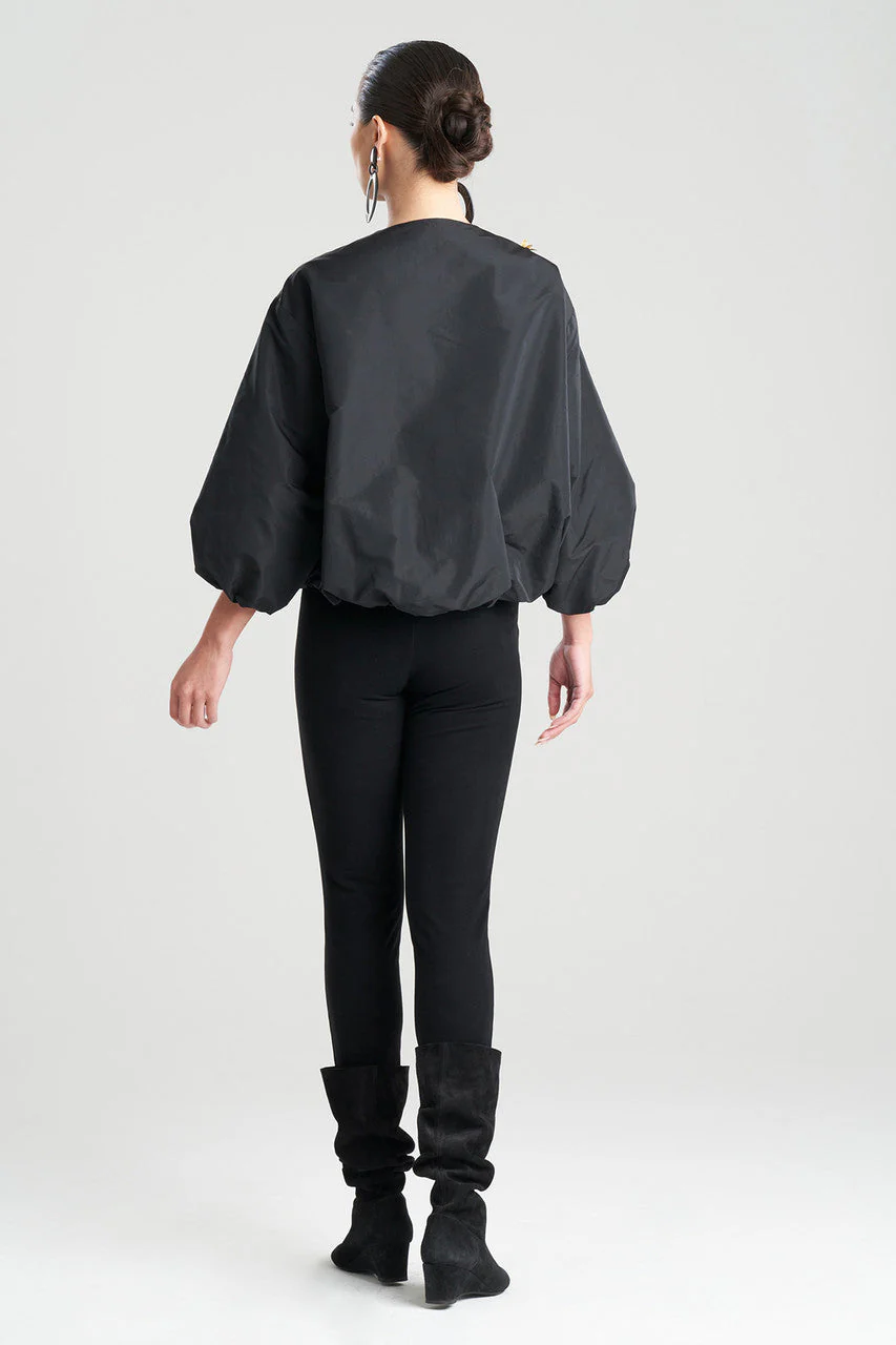 Taffeta Balloon Sleeve Beaded Bomber Jacket - Image 3