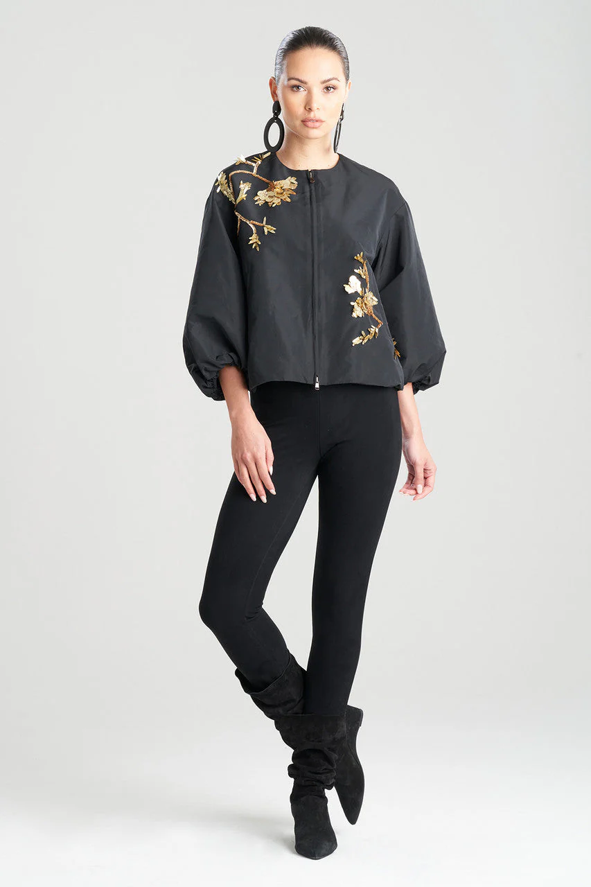 Taffeta Balloon Sleeve Beaded Bomber Jacket - Image 4