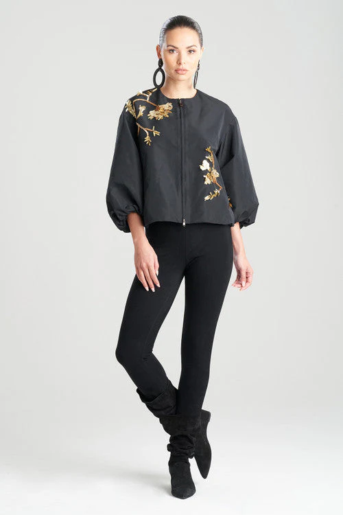 Taffeta Balloon Sleeve Beaded Bomber Jacket - Image 7