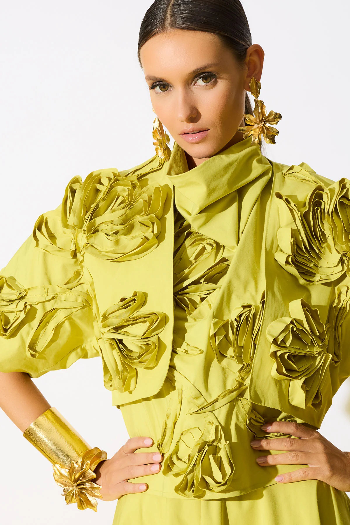 Tech Cotton Taffeta 3D Embroidered Bolero
