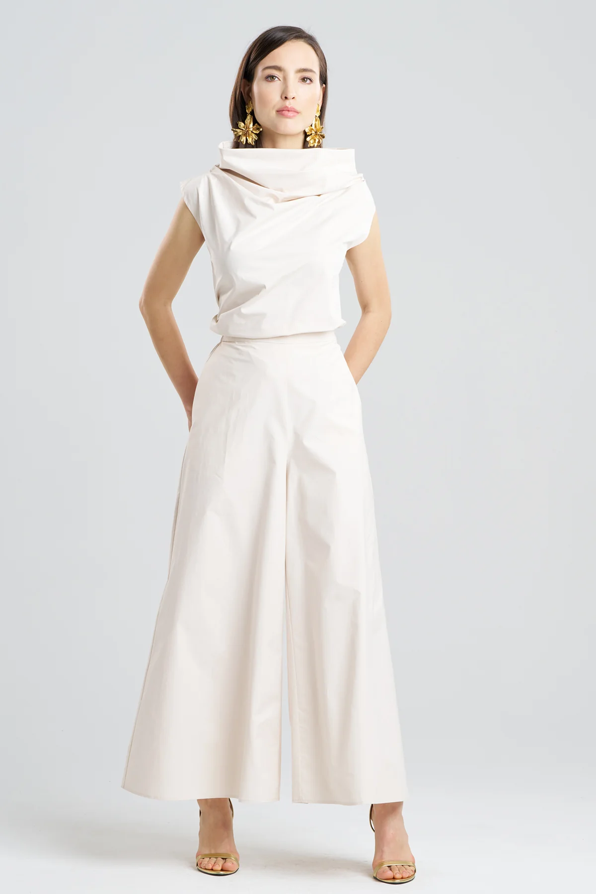 Tech Cotton Taffeta Palazzo Pants