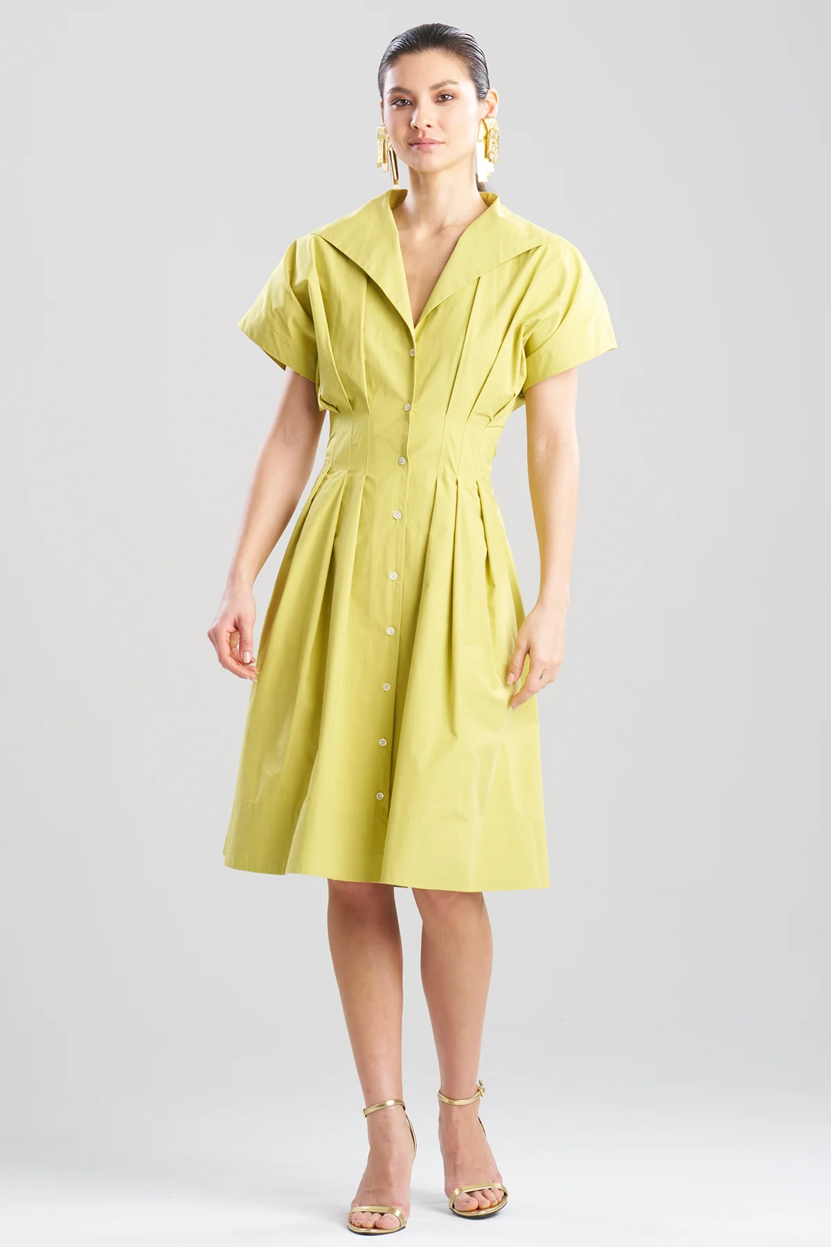 Tech Cotton Taffeta Pleat Release Button Down Shirtdress - Image 2