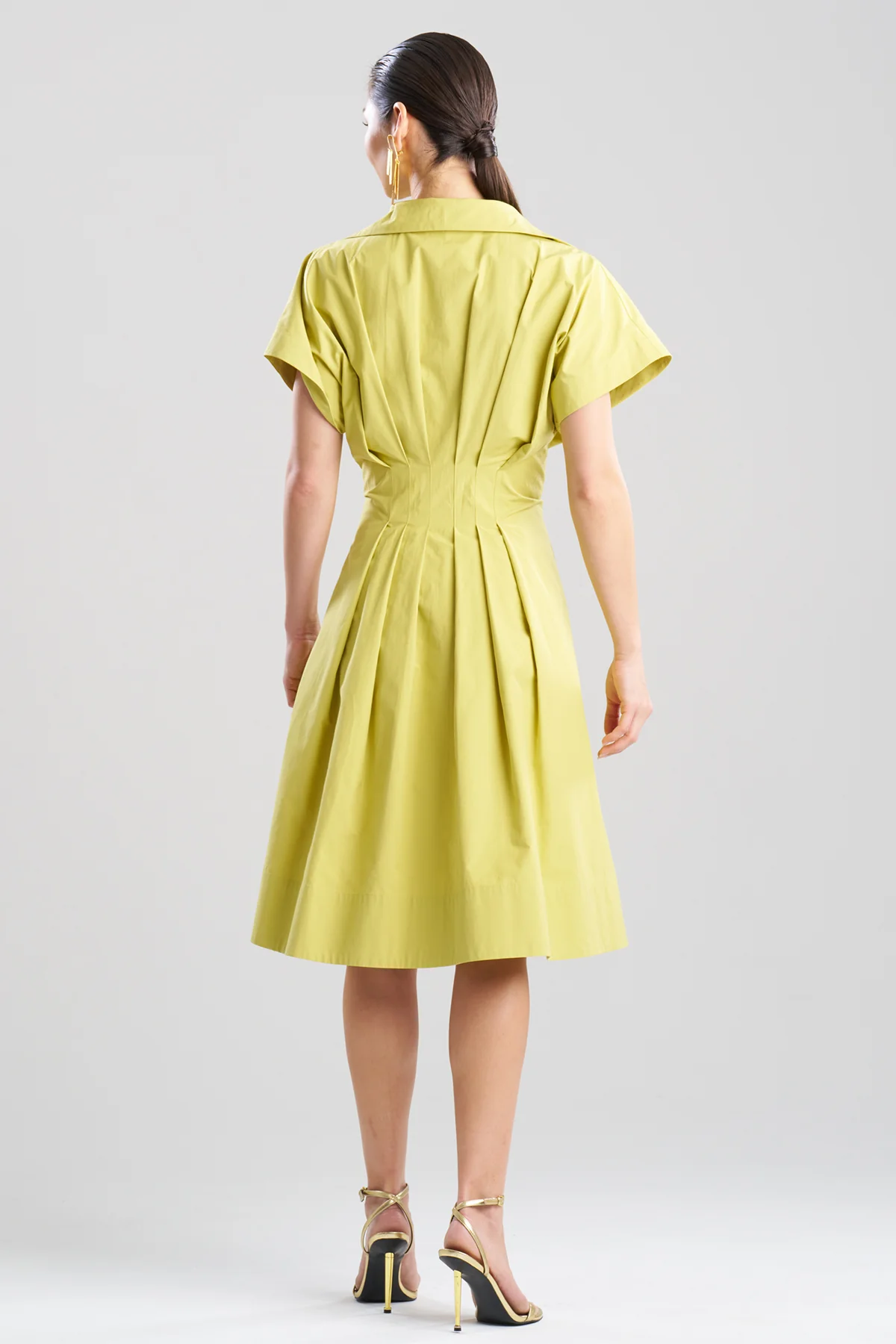 Tech Cotton Taffeta Pleat Release Button Down Shirtdress - Image 3