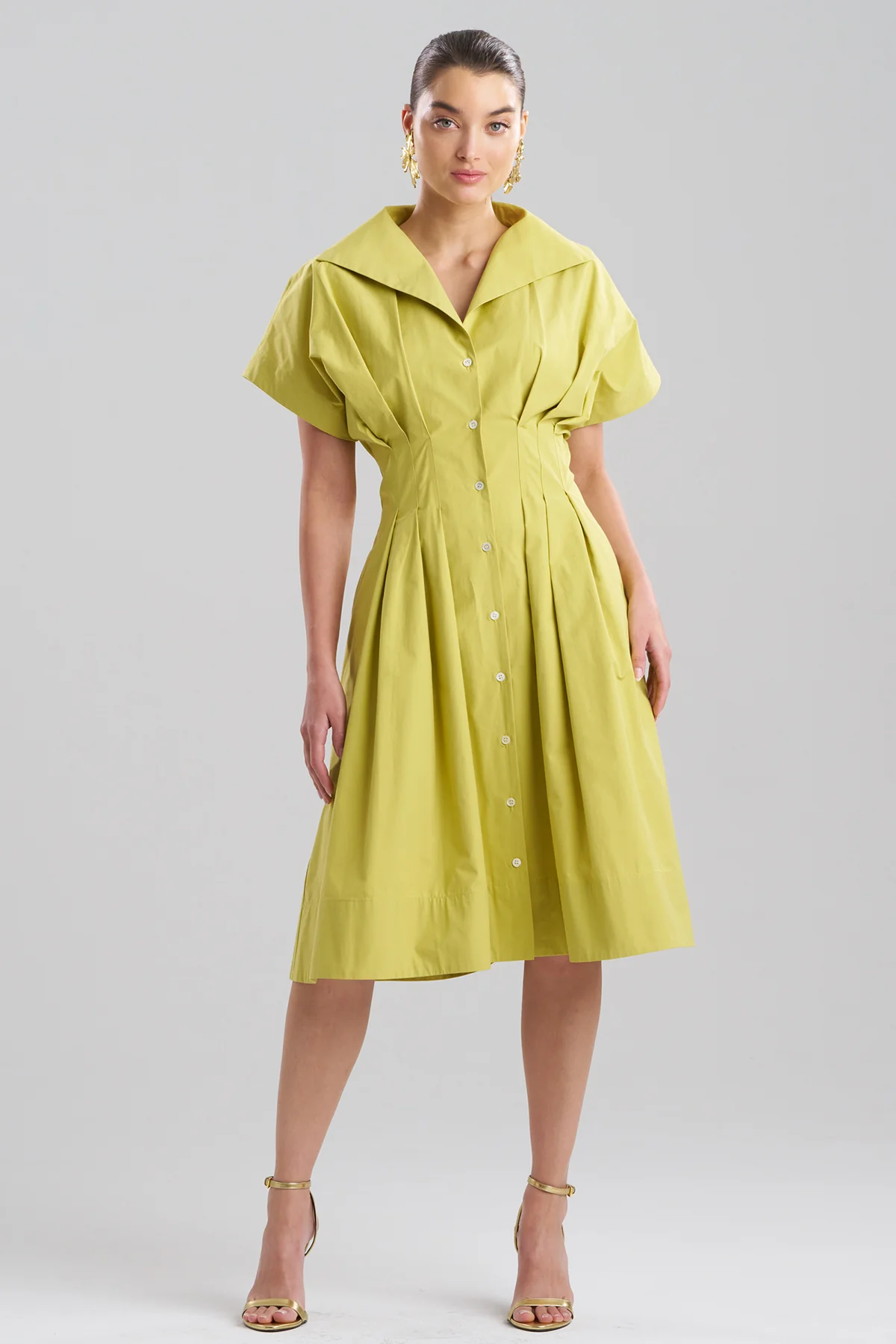 Tech Cotton Taffeta Pleat Release Button Down Shirtdress - Image 4