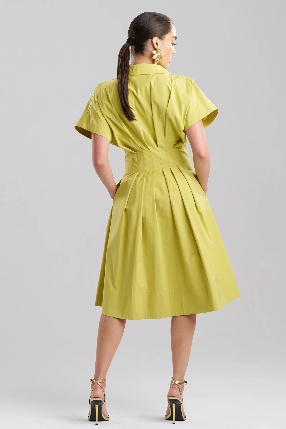 Tech Cotton Taffeta Pleat Release Button Down Shirtdress - Image 5