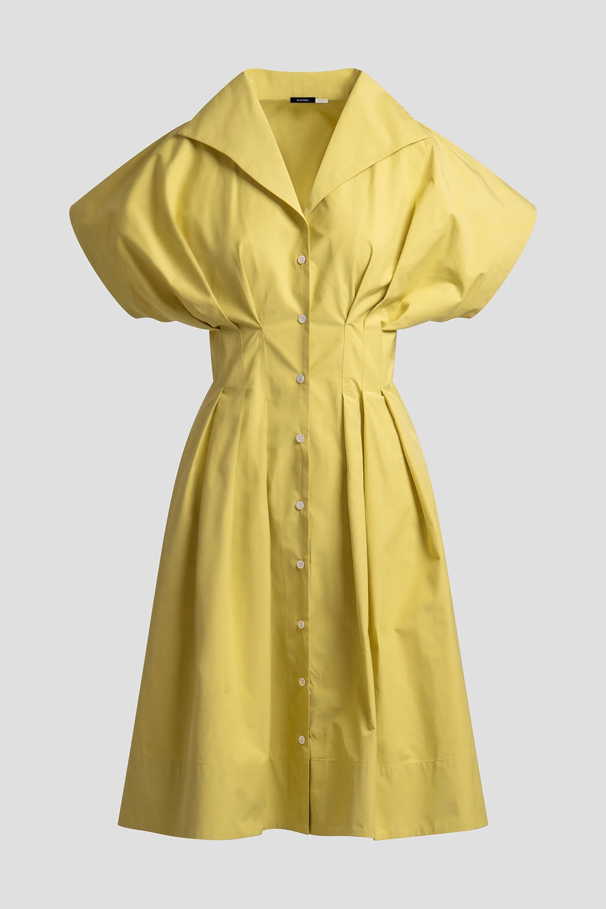 Tech Cotton Taffeta Pleat Release Button Down Shirtdress - Image 7