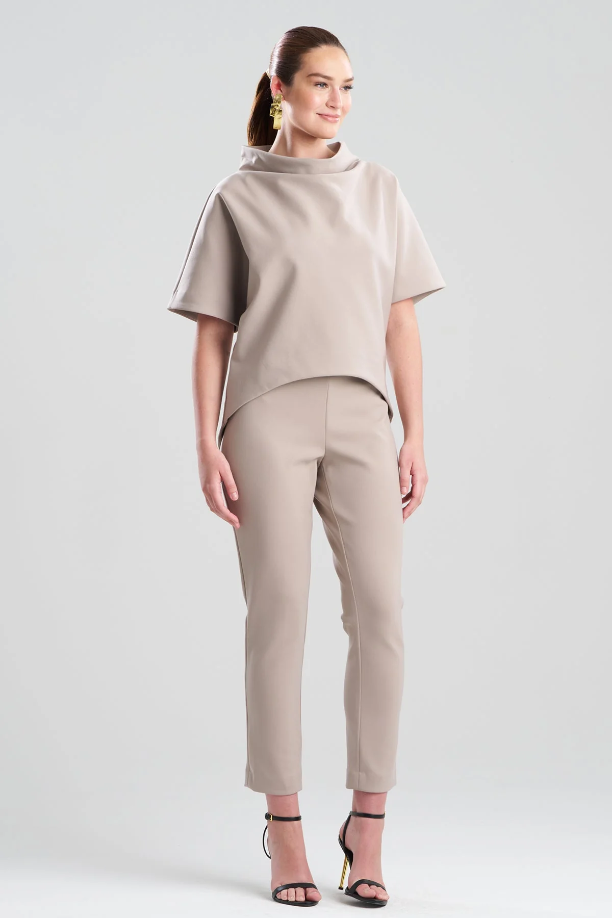 Techno Crepe Funnel Neck High Low Top - Image 2