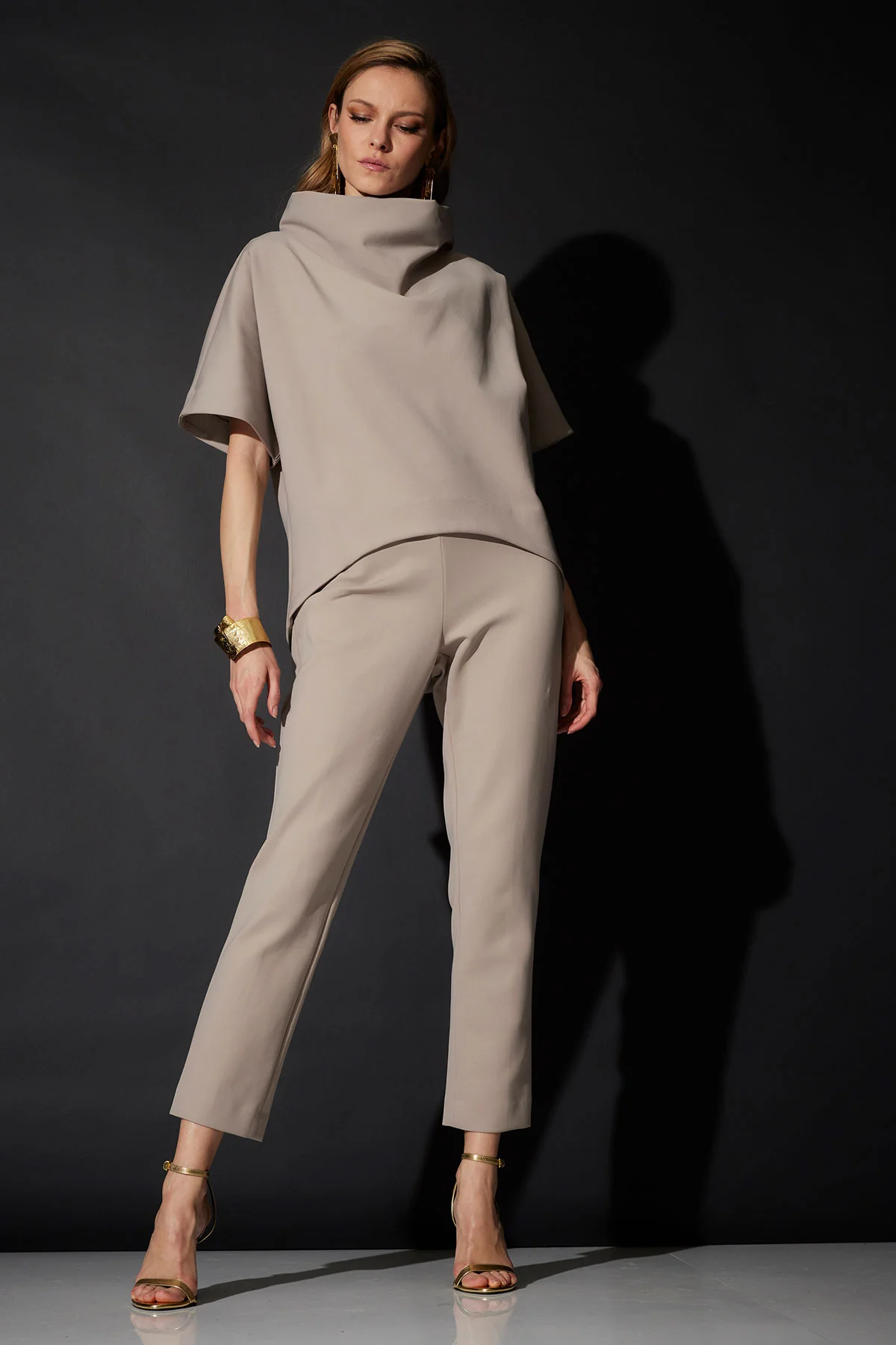 Techno Crepe Funnel Neck High Low Top - Image 4