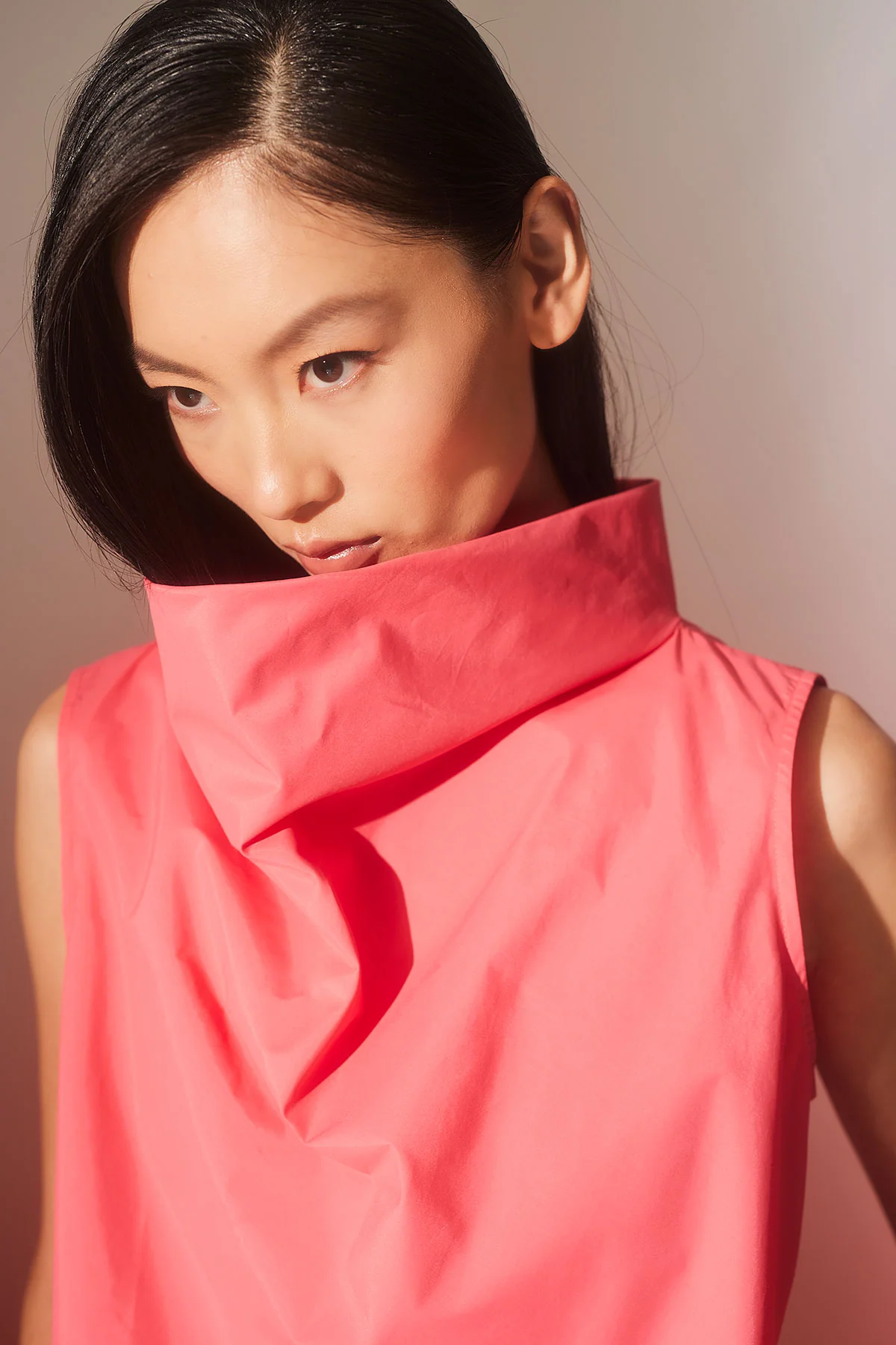 Techno Poplin Cowl Top