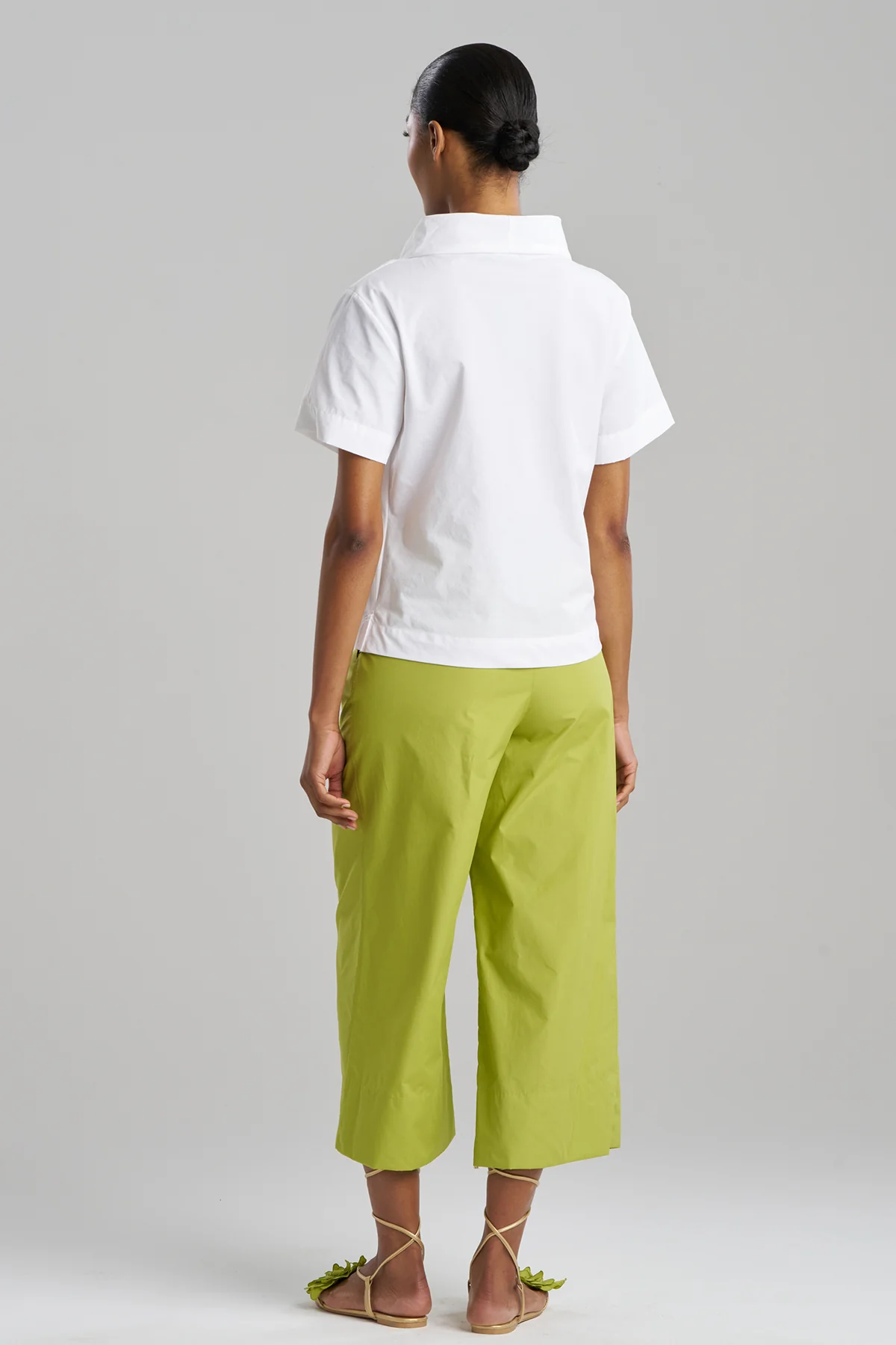 Techno Poplin Short Sleeve Funnel Neck Top - Image 2