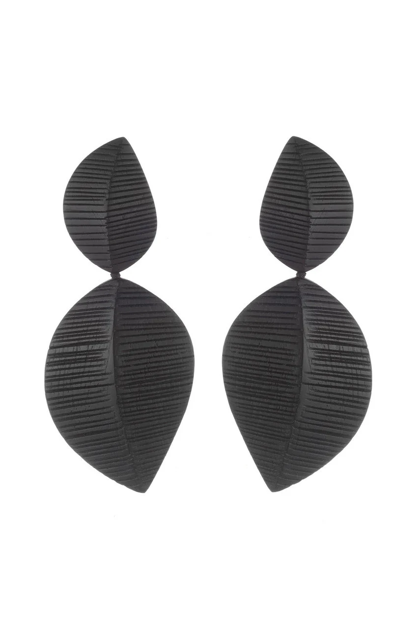 Textured Acacia Wood Leaf Earrings - Image 2