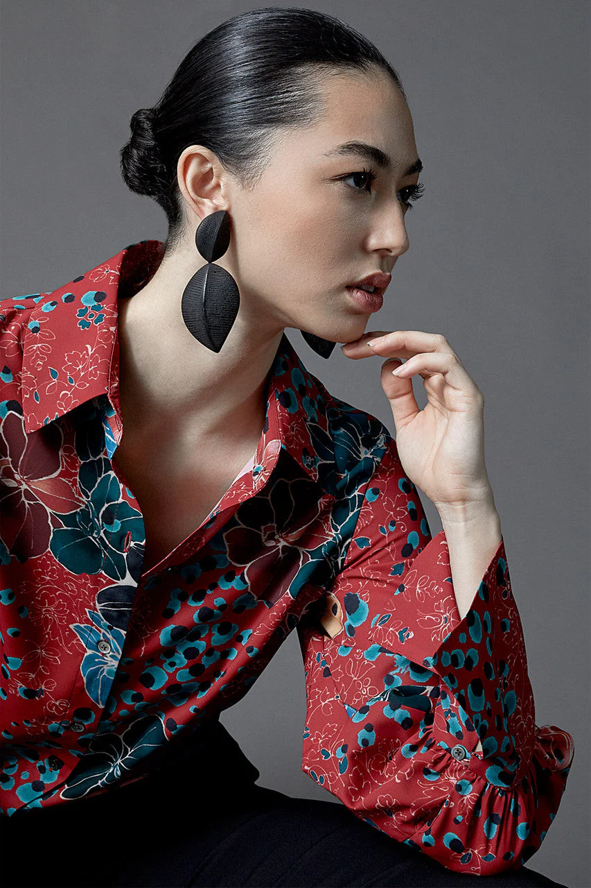 Textured Acacia Wood Leaf Earrings - Image 3