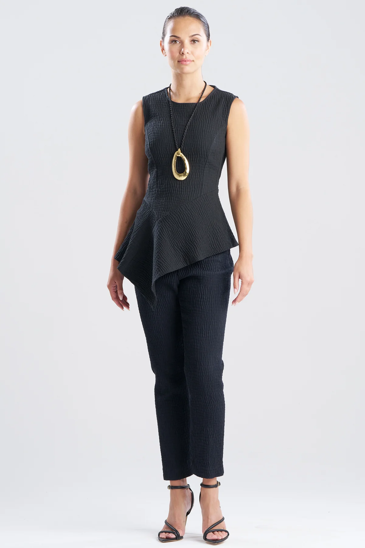 Textured Cotton Jacquard Asymmetric Top