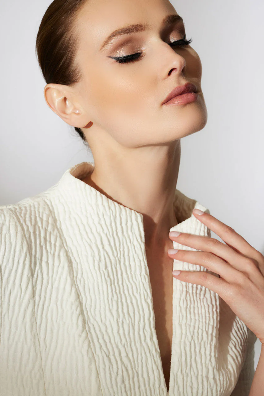 Textured Cotton Jacquard Pleated Top - Image 4