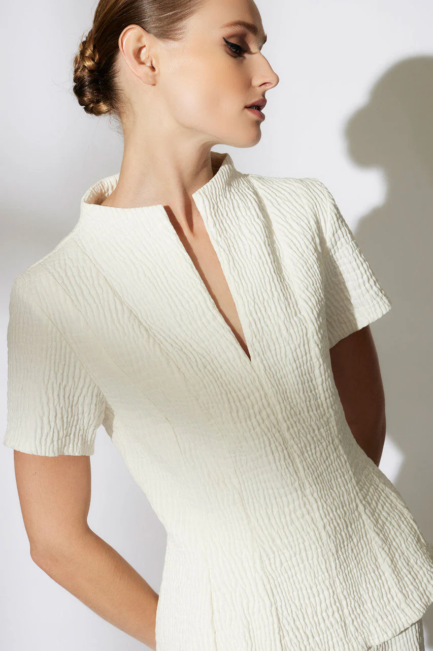Textured Cotton Jacquard Pleated Top - Image 5
