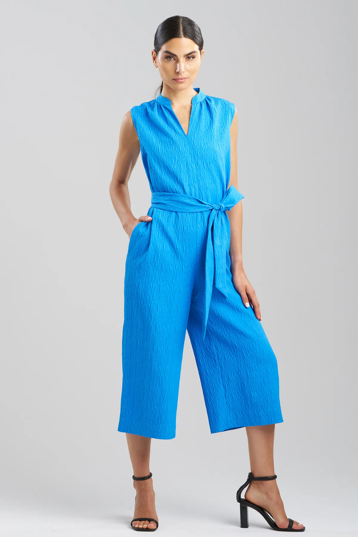 Textured Jacquard Mandarin Jumpsuit