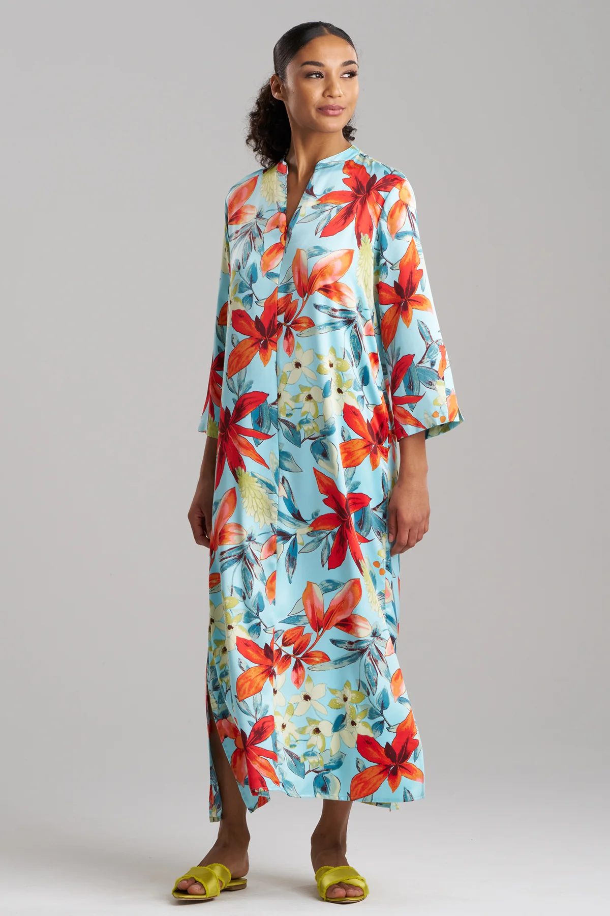 Tropical Breeze Satin Zip Caftan