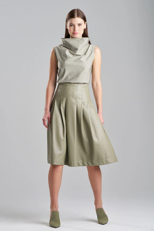 Vegan Luxe Lambskin A-line Pleated Skirt