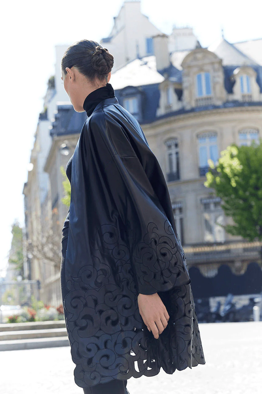 Vegan Luxe Lambskin Embroidered Scroll Coat - Image 4