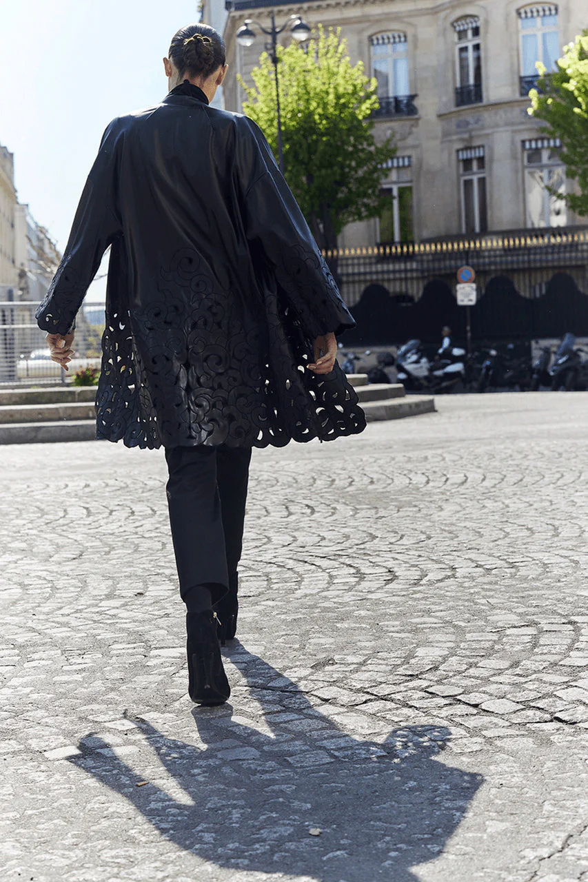 Vegan Luxe Lambskin Embroidered Scroll Coat - Image 6