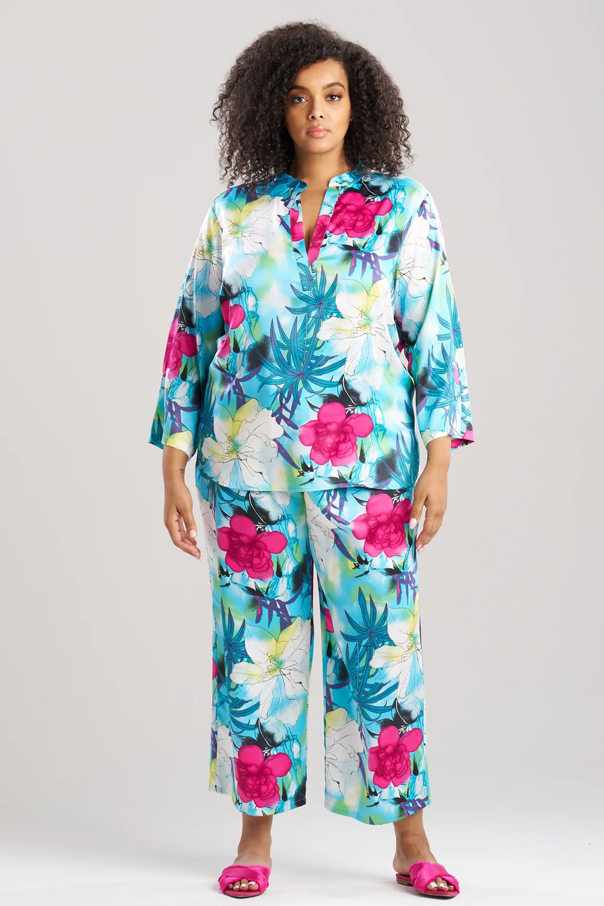 Viva Printed Satin Mandarin PJ Set - Image 3