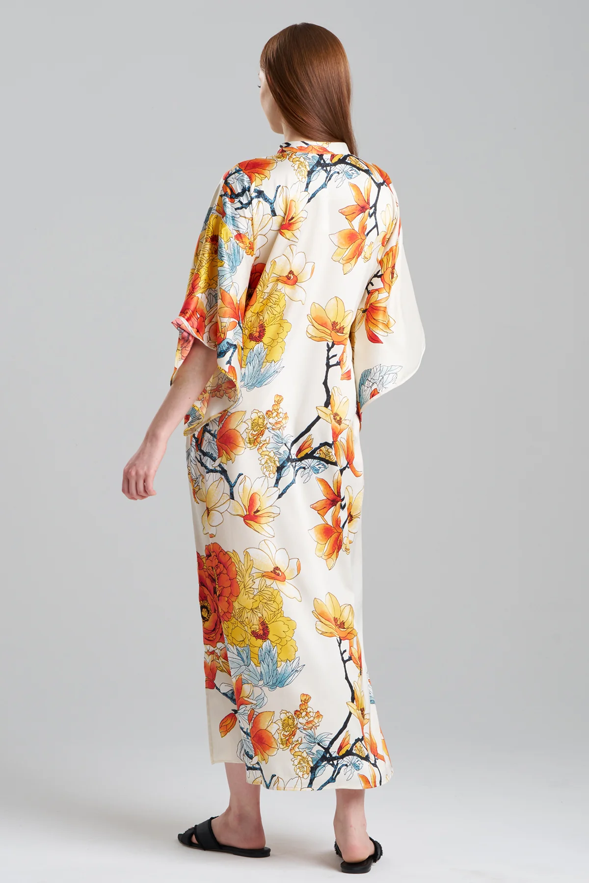 Winter Peony Satin Mandarin Caftan - Image 2