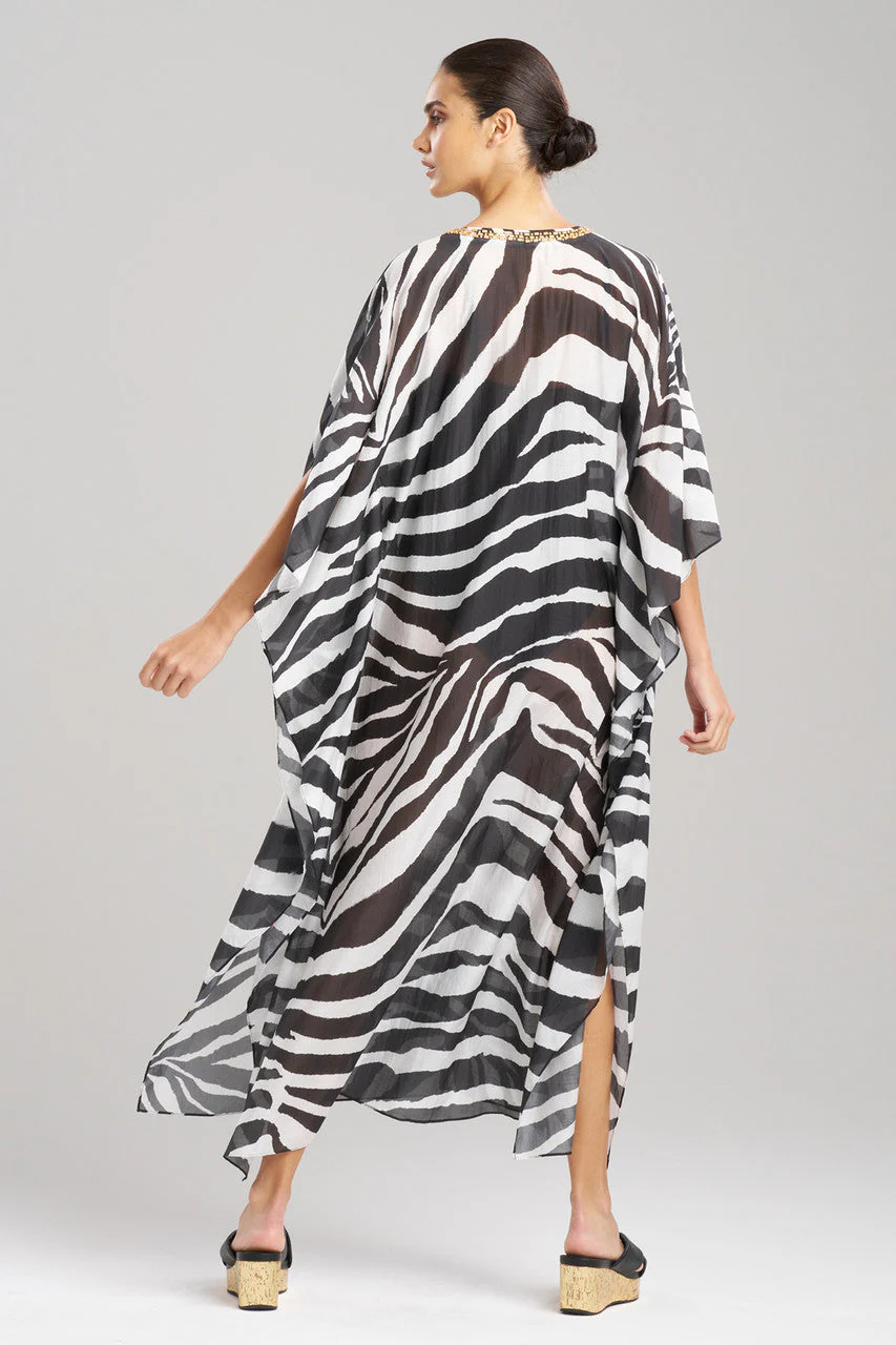 Zebra Cotton Silk Beaded Sheer Caftan - Image 2