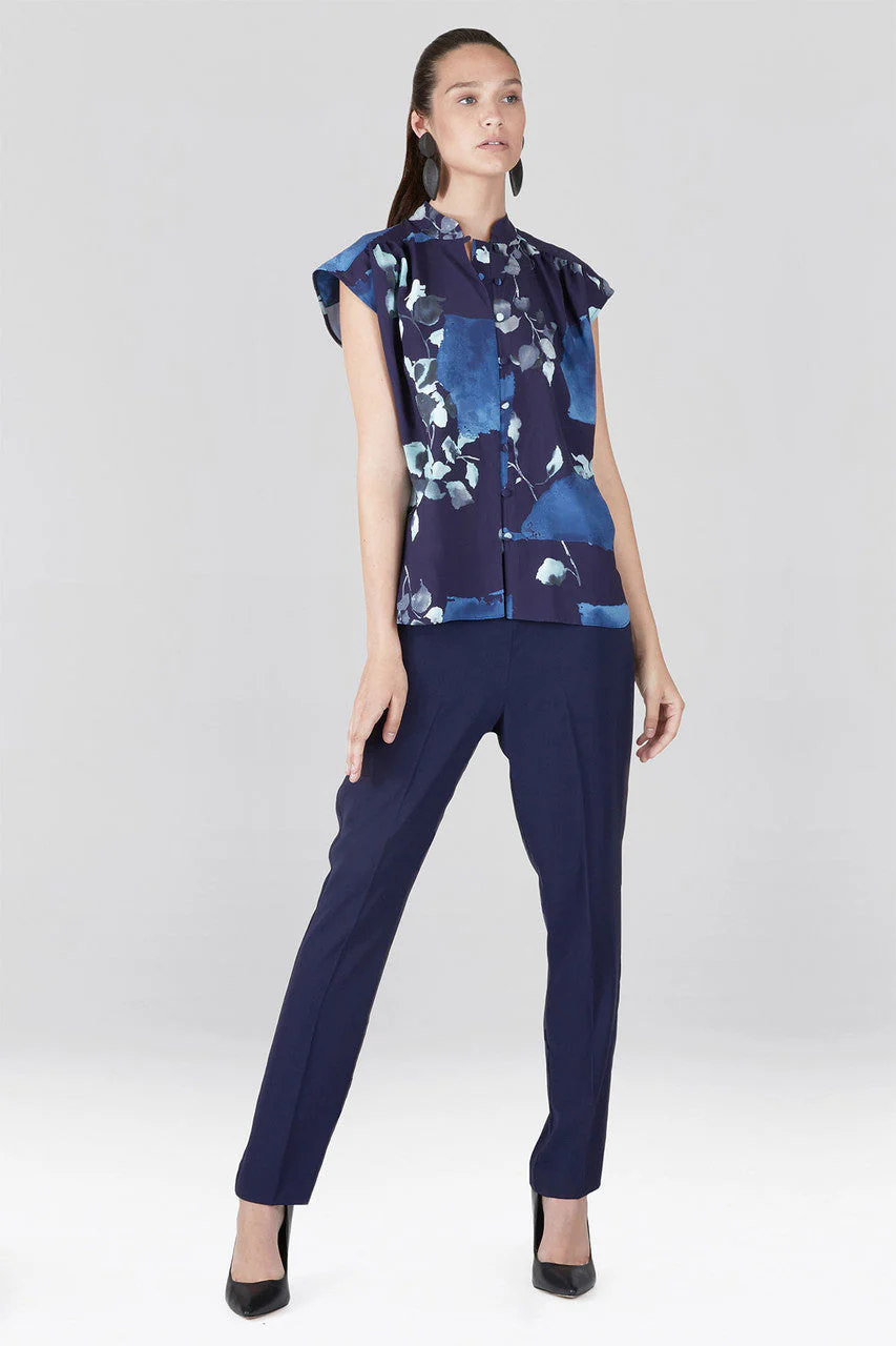 Zen Garden - Silky Soft Mandarin Top - navy - Image 2