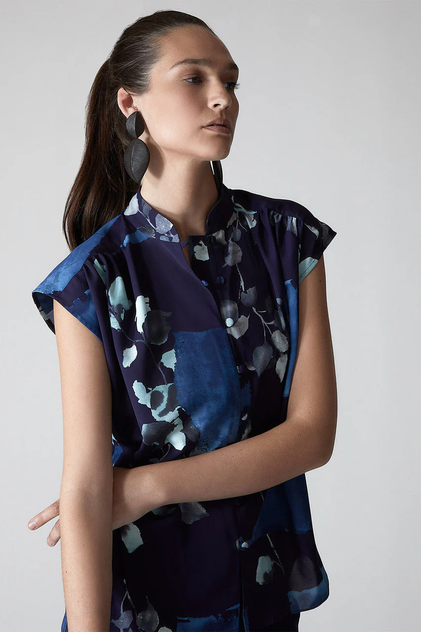 Zen Garden - Silky Soft Mandarin Top - navy - Image 4